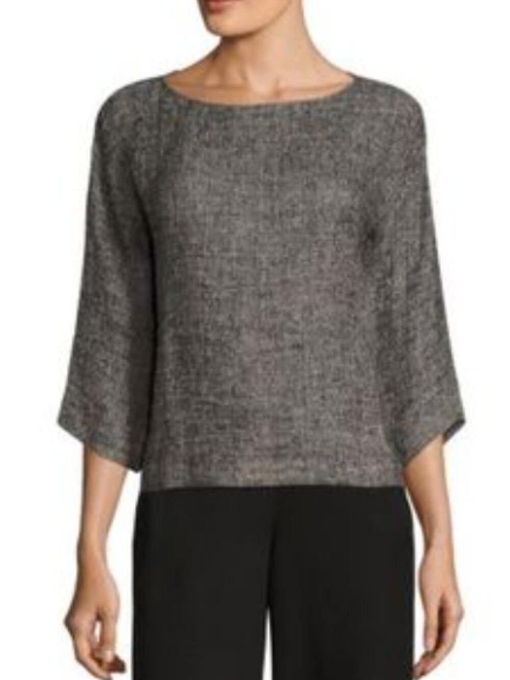 Eileen Fisher Box Top with Bateau Neckline 3/4 Sleeve Grey Size Medium